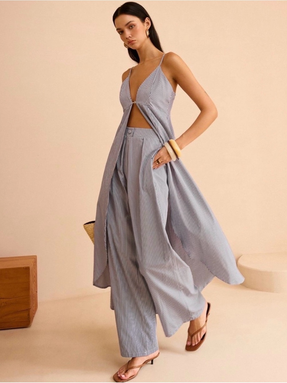 Commense NWT Light Blue Striped Wide-Leg Trousers & Top